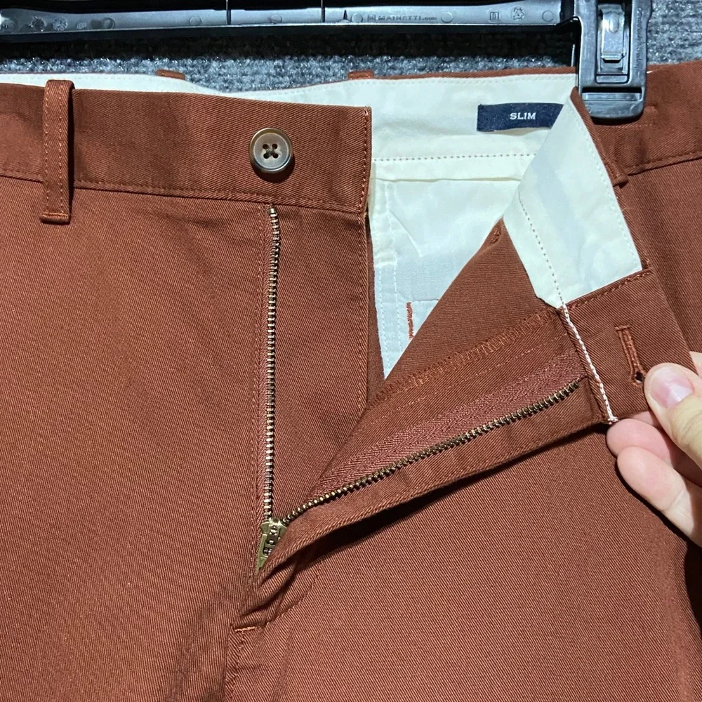J.Crew Flex Slim Fit Chinos Rust Brown Mens 35x32 Preppy Stretch Minimalist New